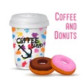 Vector 3d realistic coffee mug with donut