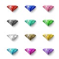 Vector 3d Realistic Colorful Gemstone Icons Set. Multicolored Diamond, Crystal, Rhinestones Closeup Isolated. Jewerly