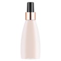 Vector 3d realistic cosmetic oil bottle, rose glass, gold with black cap, plastic or glass.