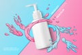 Vector cosmetic pump bottle on modern background