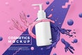 Vector cosmetic pump bottle on bright background