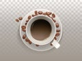 Vector 3d realistic cup of coffee, beans Royalty Free Stock Photo