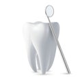 Vector 3d Realistic Dental Inspection Mirror for Teeth with Tooth Icon Closeup Isolated on White Background. Medical Royalty Free Stock Photo