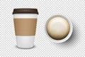 Vector 3d Realistic Disposable Opened Paper, Plastic Coffee Cup for Drinks Icon Set Closeup Isolated on Transparent Royalty Free Stock Photo