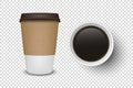 Vector 3d Realistic Disposable Opened Paper, Plastic Coffee Cup for Drinks Icon Set Closeup Isolated on Transparent Royalty Free Stock Photo