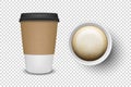Vector 3d Realistic Disposable Opened Paper, Plastic Coffee Cup for Drinks Icon Set Closeup Isolated on Transparent Royalty Free Stock Photo