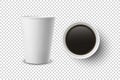 Vector 3d Realistic Disposable Opened Paper, Plastic Coffee Cup for Drinks Icon Set Closeup Isolated on Transparent Royalty Free Stock Photo