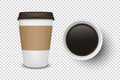 Vector 3d Realistic Disposable Opened Paper, Plastic Coffee Cup for Drinks Icon Set Closeup Isolated on Transparent Royalty Free Stock Photo