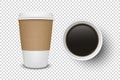 Vector 3d Realistic Disposable Opened Paper, Plastic Coffee Cup for Drinks Icon Set Closeup Isolated on Transparent Royalty Free Stock Photo