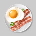 Vector 3d realistic english breakfast - bacon, egg