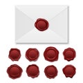 Vector 3d Realistic Envelope and Vintage Retro Stamp Wax Seal Icon Set Closeup Isolated on White Background. Design Royalty Free Stock Photo