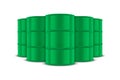 Vector 3d Realistic Five Green Barrels, Hazard Liquid. Caution Barrel, Radioactive, Hazardous Chemical Materials, Toxic