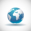 Vector 3d realistic Globe icon with smooth shadows and white map of the continents of the world