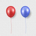 Vector 3d Realistic Glossy Metallic Red and Blue Balloon with Ribbon Icon Closeup Isolated on Transparent Background Royalty Free Stock Photo