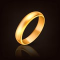 Vector 3d Realistic Gold Metal Wedding Ring Icon with Reflection Closeup Isolated on Dark Black Background. Design Royalty Free Stock Photo