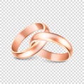 Vector 3d Realistic Gold Metal Wedding Ring Icon Set Closeup Isolated on Transparent Background. Design Template of Royalty Free Stock Photo