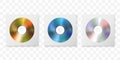 Vector 3d Realistic Golden, Blue and Multicolor CD, DVD in Paper, Plastic Case, Package, Envelope Set Closeup Isolated Royalty Free Stock Photo