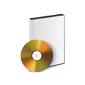 Vector 3d Realistic Golden CD, DVD with Plastic Cover, Envelope, Case Isolated. CD Box, Packaging Design Template for Royalty Free Stock Photo