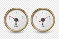 Vector 3d Realistic Golden Circle Gas Fuel Gauge, Oil Level Bar Icon Set Isolated on Transparent Background. Full and Royalty Free Stock Photo