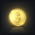Vector 3d Realistic Golden Dollar Coin. Currency, Money, Wealth, Capital, Banking, E-commerce, Exchange, Finance Concept