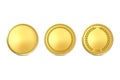 Vector 3d Realistic Golden Metal Blank Coin Icon Set Closeup Isolated on White Background. Design Template, Clipart of