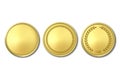 Vector 3d Realistic Golden Metal Blank Coin Icon Set Closeup Isolated on White Background. Design Template, Clipart of Royalty Free Stock Photo