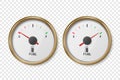Vector 3d Realistic Golden Metallic Gas Fuel Tank Gauge, Oil Level Bar Set Isolated. Full and Empty. Car Dashboard Royalty Free Stock Photo