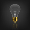 Vector 3d Realistic Golden Turning On Light Bulb Icon Closeup Isolated on White Background with Reflection. Glowing