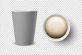 Vector 3d Realistic Gray Disposable Opened Paper, Plastic Coffee Cup for Drinks Icon Set Closeup Isolated on Transparent Royalty Free Stock Photo