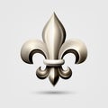 Vector 3d Realistic Gray Silver Fleur De Lis Icon Closeup Isolated on White Background. Heraldic Lily Collection, Front
