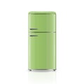 Vector 3d Realistic Green Retro Vintage Fridge Icon Isolated on White. Vertical Refrigerator. Closed Fridge. Design