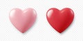 Vector 3d Realistic Heart Shape Closeup Isolated. Romantic Red and Pink Glossy Heart Shape Set for Valentine's Day