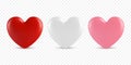 Vector 3d Realistic Heart Shape Closeup Isolated. Romantic Red, White and Pink Glossy Heart Shape Set for Valentine