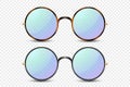 Vector 3d Realistic Leopard, Black Round Frame Glasses Set with Blue, Purple Transparent Glass Isolated, Eyeglasses for