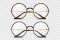 Vector 3d Realistic Leopard, Black Round Frame Glasses Set with Clear Colorless Transparent Glass Isolated, Eyeglasses