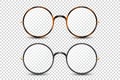 Vector 3d Realistic Leopard, Black Round Frame Glasses Set with Clear Colorless Transparent Glass Isolated, Eyeglasses