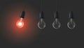 Vector, 3D realistic light bulbs, luminous and non-luminous. Royalty Free Stock Photo