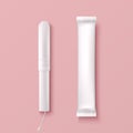 Vector 3d Realistic Menstrual Hygiene Cutton Tampon, Applicator, Paper Tube, Packaging Set Isolated. Feminine Hygiene