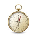 Vector 3d Realistic Metal Golden Antique Old Vintage Compass with Windrose Icon Closeup Isolated on White Background Royalty Free Stock Photo