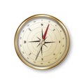 Vector 3d Realistic Metal Golden Antique Old Vintage Compass with Windrose Icon Closeup Isolated on White Background Royalty Free Stock Photo