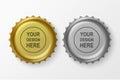 Vector 3d Realistic Metal Golden and Silver Gray Blank Beer Bottle Cap Icon Set Closeup Isolated on White Background Royalty Free Stock Photo