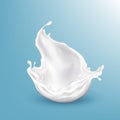 Vector 3d realistic milk splashing, blue background