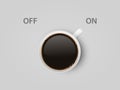 Vector 3d Realistic Off, On Switch with Coffee in White Ceramic, Porcelain Coffee Mug on Whitek. Coffee Cup Icon Royalty Free Stock Photo
