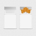 Vector 3d Realistic Opened Clear Blank Empty and with Cigarettes Pack Box Icon Set Closeup Isolated on Transparent Royalty Free Stock Photo