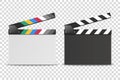 Vector 3d Realistic Opened White and Black Blank Movie Film Clap Board Icon Set Closeup Isolated on Transparent Royalty Free Stock Photo