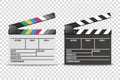 Vector 3d Realistic Opened White and Black Movie Film Clap Board Icon Set Closeup Isolated on Transparent Background Royalty Free Stock Photo