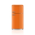 Vector 3d Realistic Orange Retro Vintage Fridge Icon Isolated on White. Vertical Refrigerator. Closed Fridge. Design Royalty Free Stock Photo