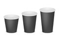 Vector 3d Realistic Paper Black Disposable Blank Empty Tea, Coffee Cup Set Isolated on White Background. Small, Medium Royalty Free Stock Photo