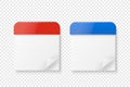 Vector 3d Realistic Paper Classic Simple Minimalistic Red and Blue Calendar Icon Set Closeup Isolated on White