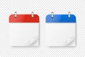 Vector 3d Realistic Paper Classic Simple Minimalistic Red and Blue Calendar Icon Set Closeup Isolated on White